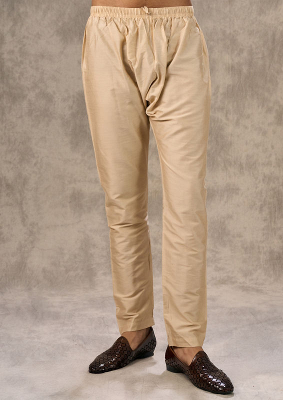 Twamev Men Beige Chanderi Chevron Kurta Set