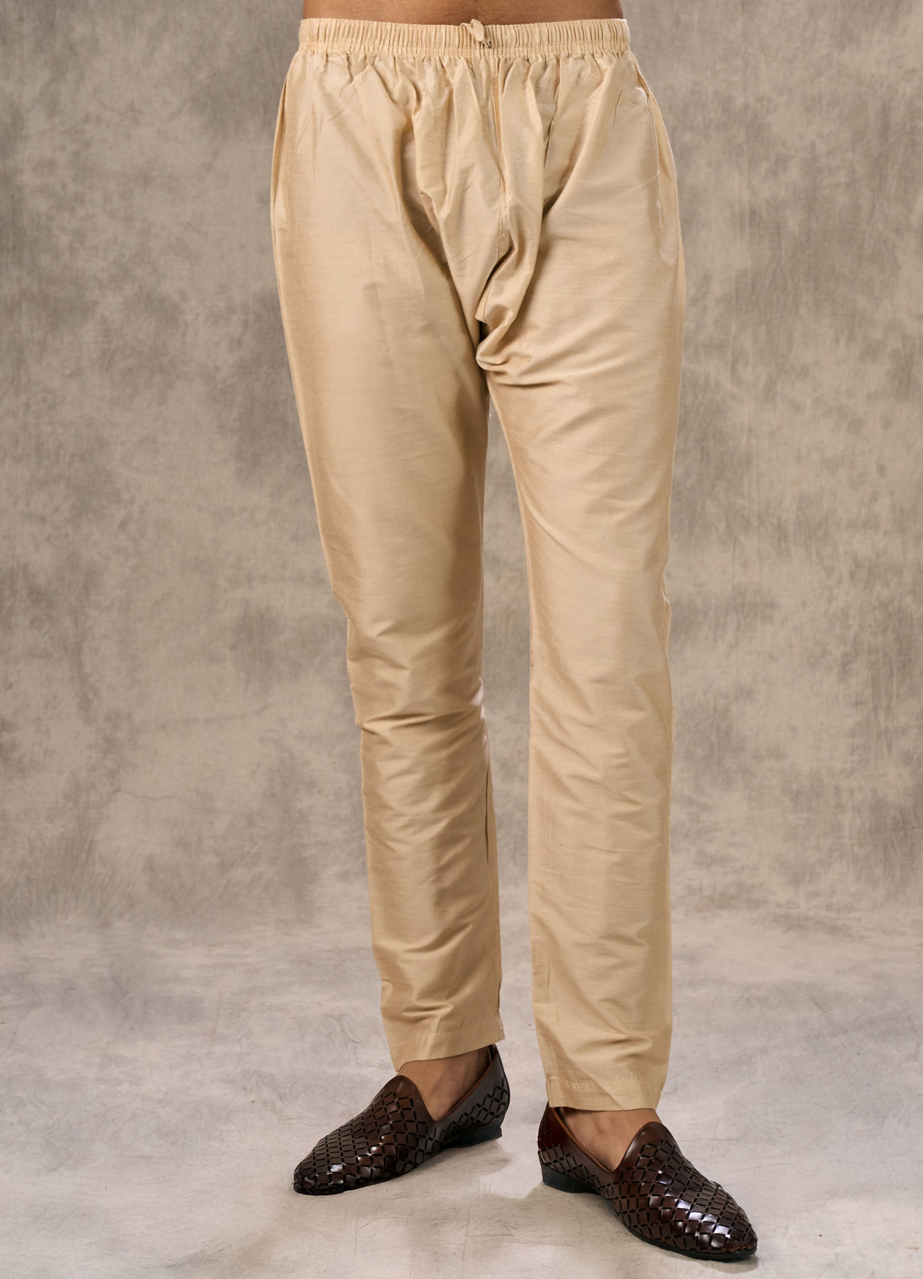 Twamev Men Beige Chanderi Chevron Kurta Set