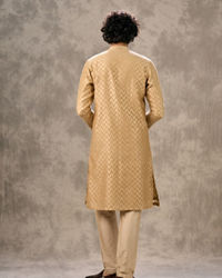 Twamev Men Beige Chanderi Chevron Kurta Set