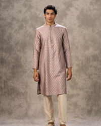 Twamev Men Lilac Viscose Brocade Buta Motif Kurta Set