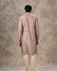 Twamev Men Lilac Viscose Brocade Buta Motif Kurta Set