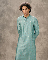 Twamev Men Aqua Green Viscose Brocade Kurta Set