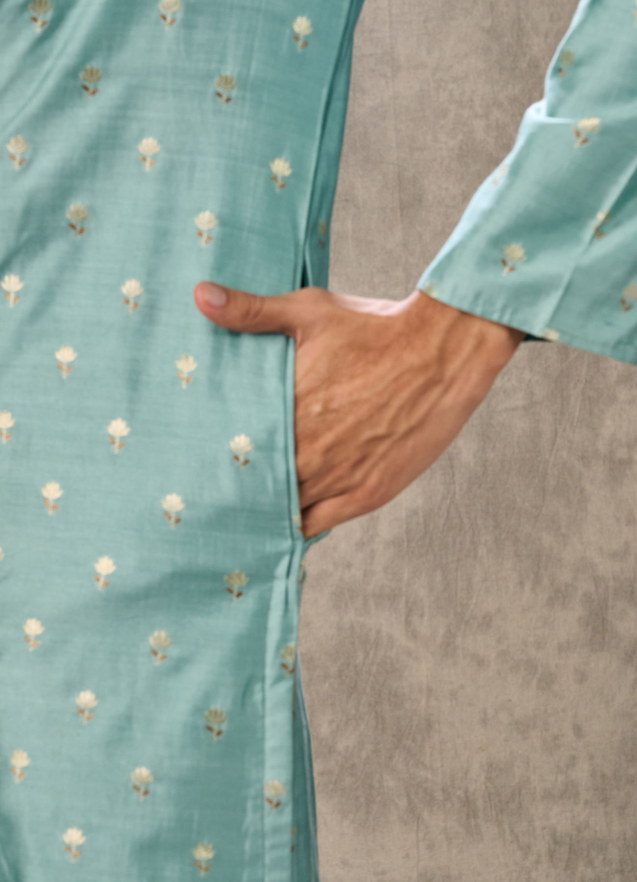 Twamev Men Aqua Green Viscose Brocade Kurta Set