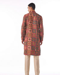 Twamev Men Maroon Geometric Printed Kurta Set