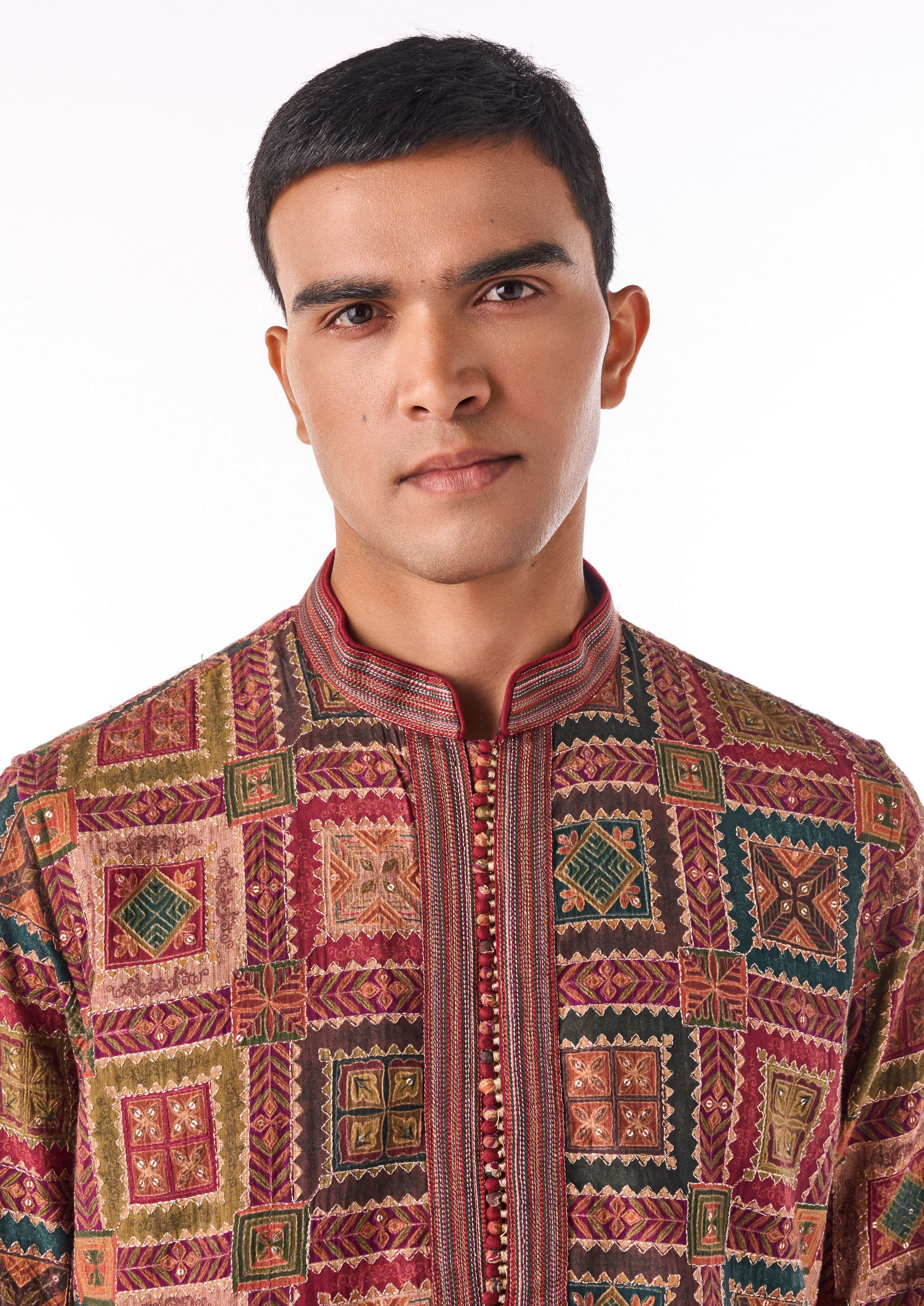 Twamev Men Maroon Geometric Printed Kurta Set