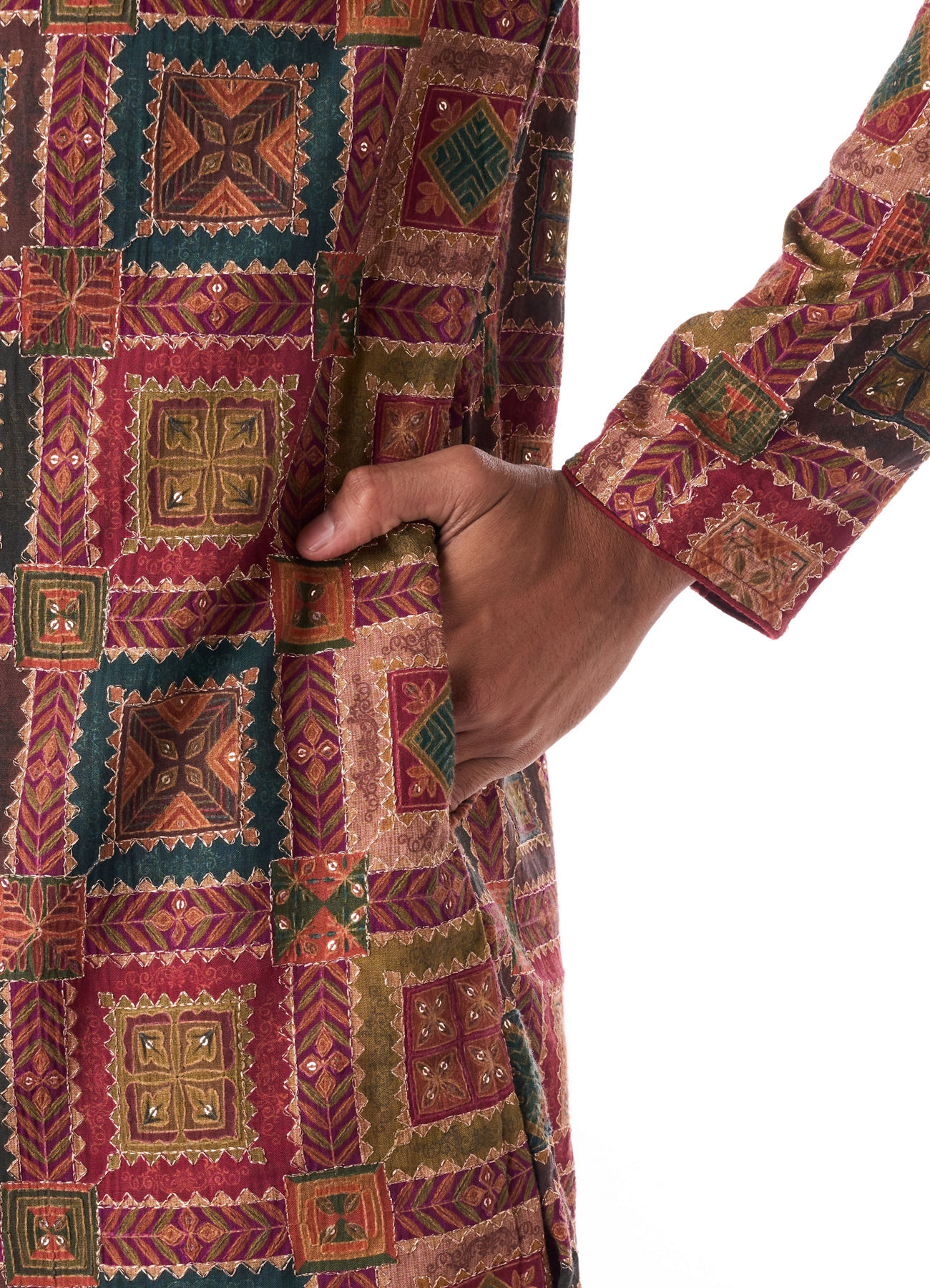 Twamev Men Maroon Geometric Printed Kurta Set