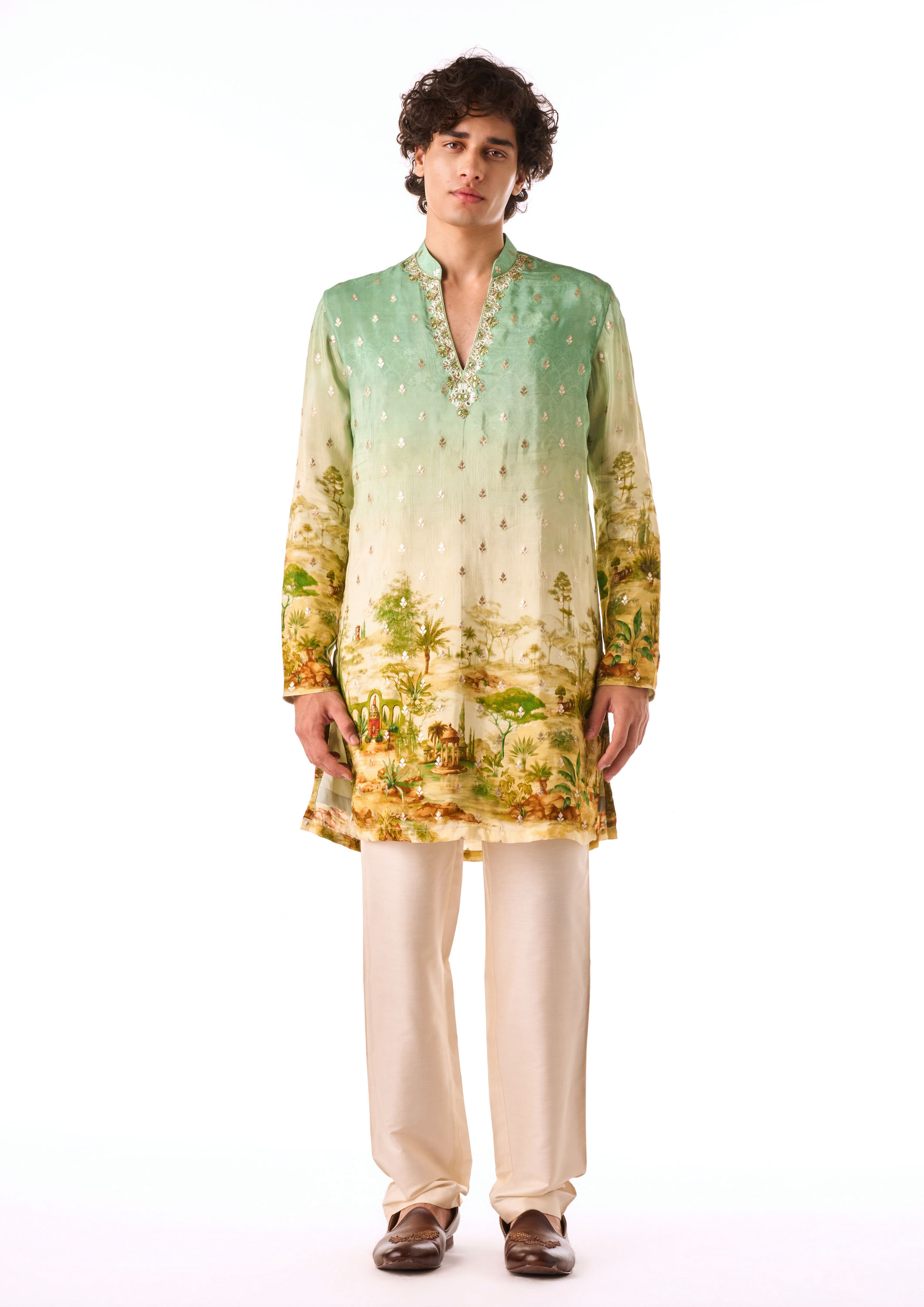 Twamev Men Garden Motif Kurta Set