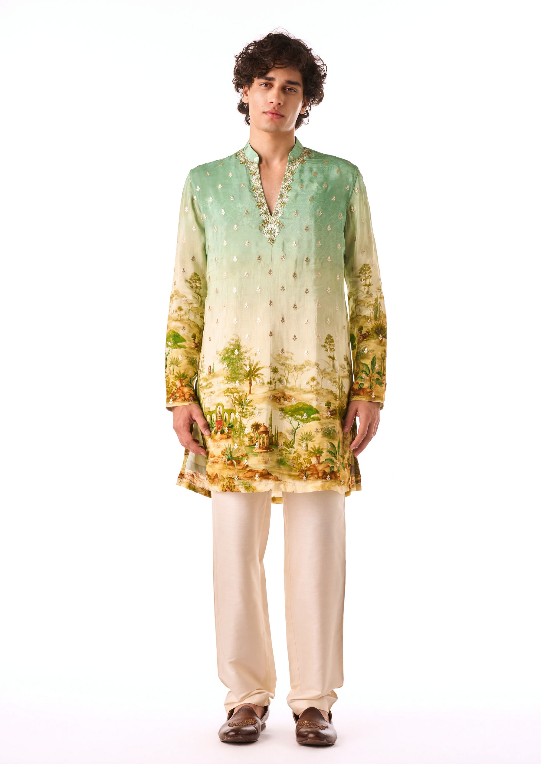 Twamev Men Garden Motif Kurta Set