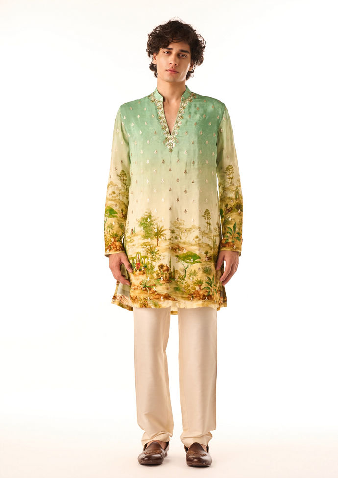 Twamev Men Garden Motif Kurta Set