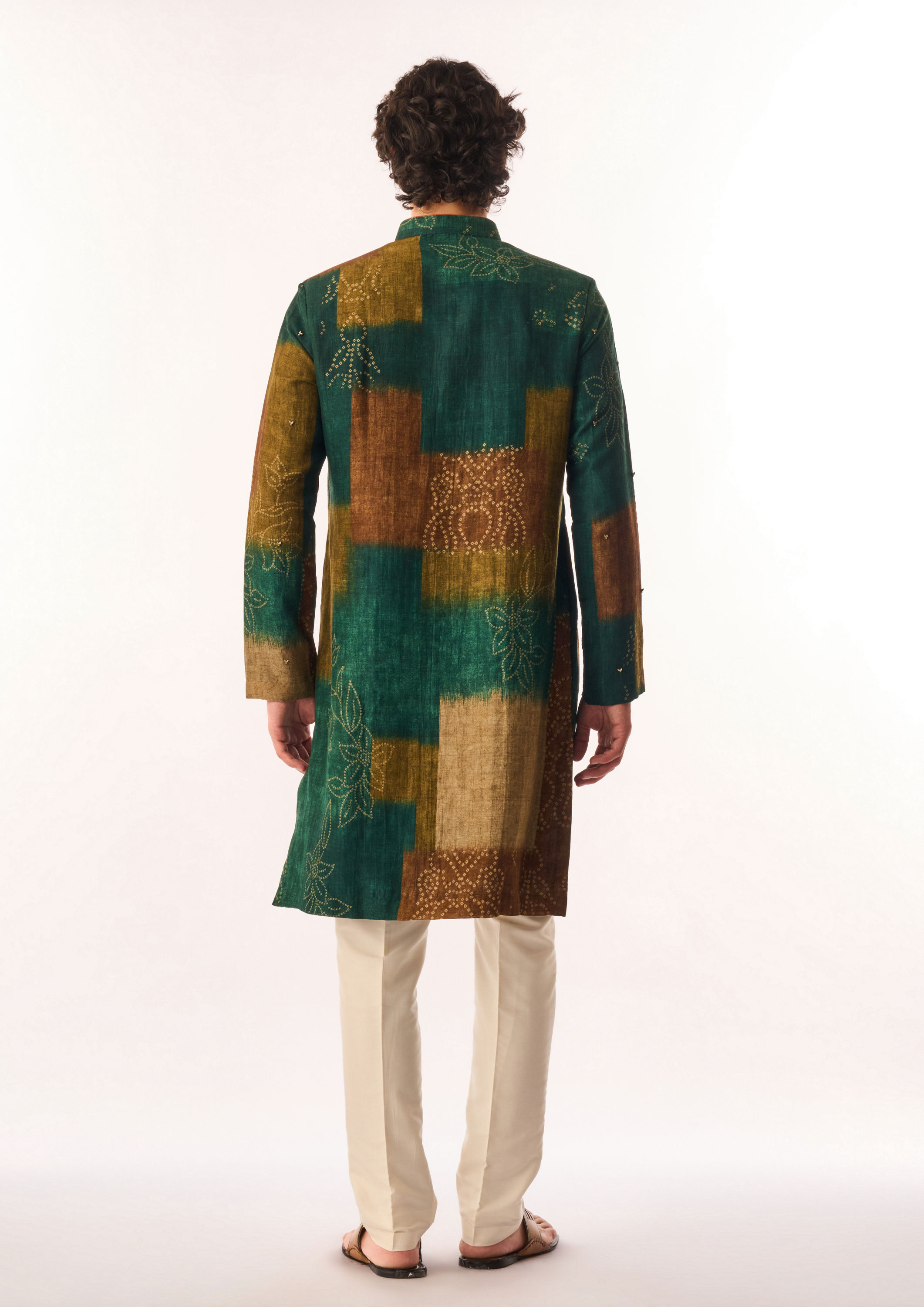 Twamev Men Dark Green Silk Kurta Set with Embroidery
