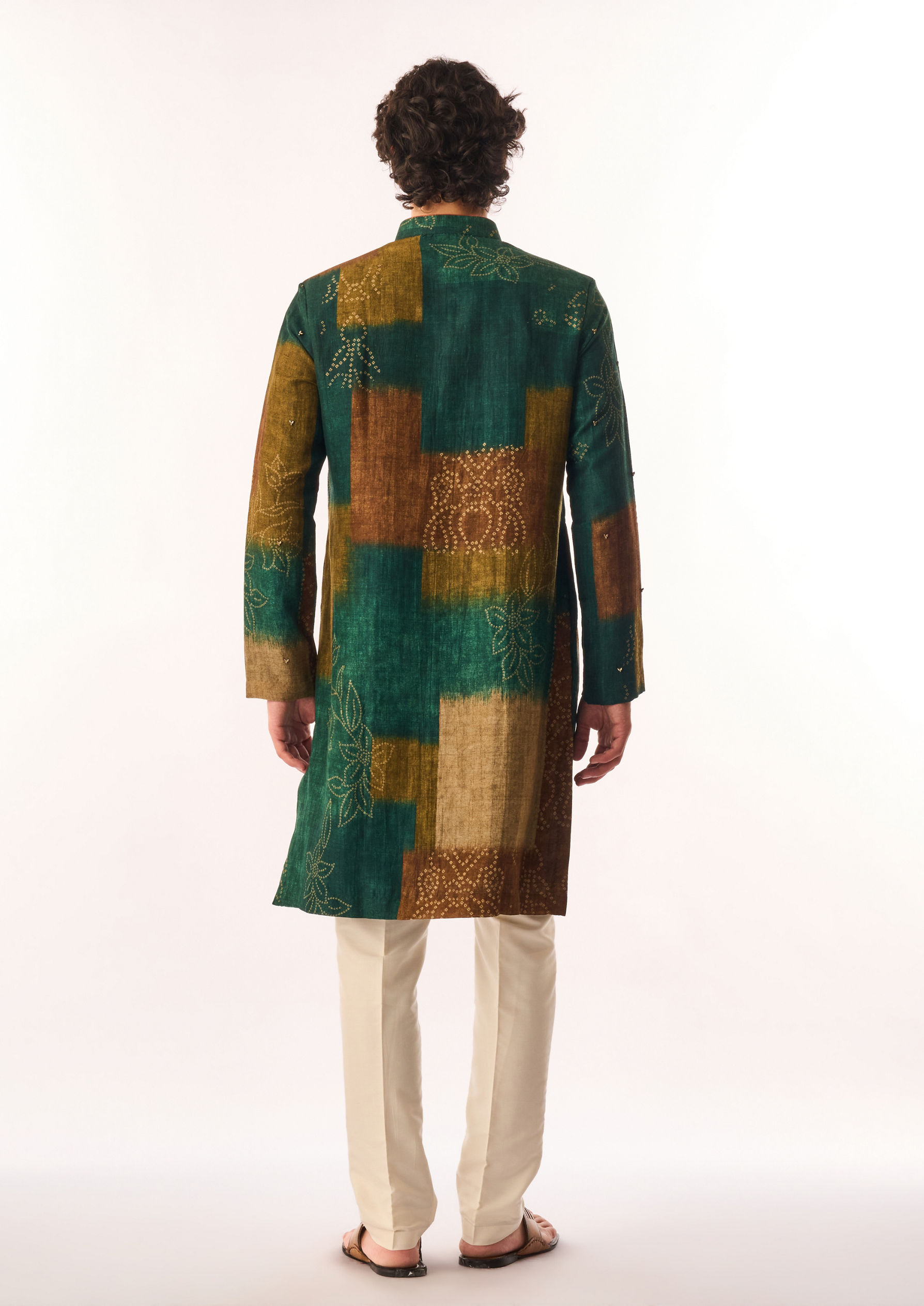 Twamev Men Dark Green Silk Kurta Set with Embroidery