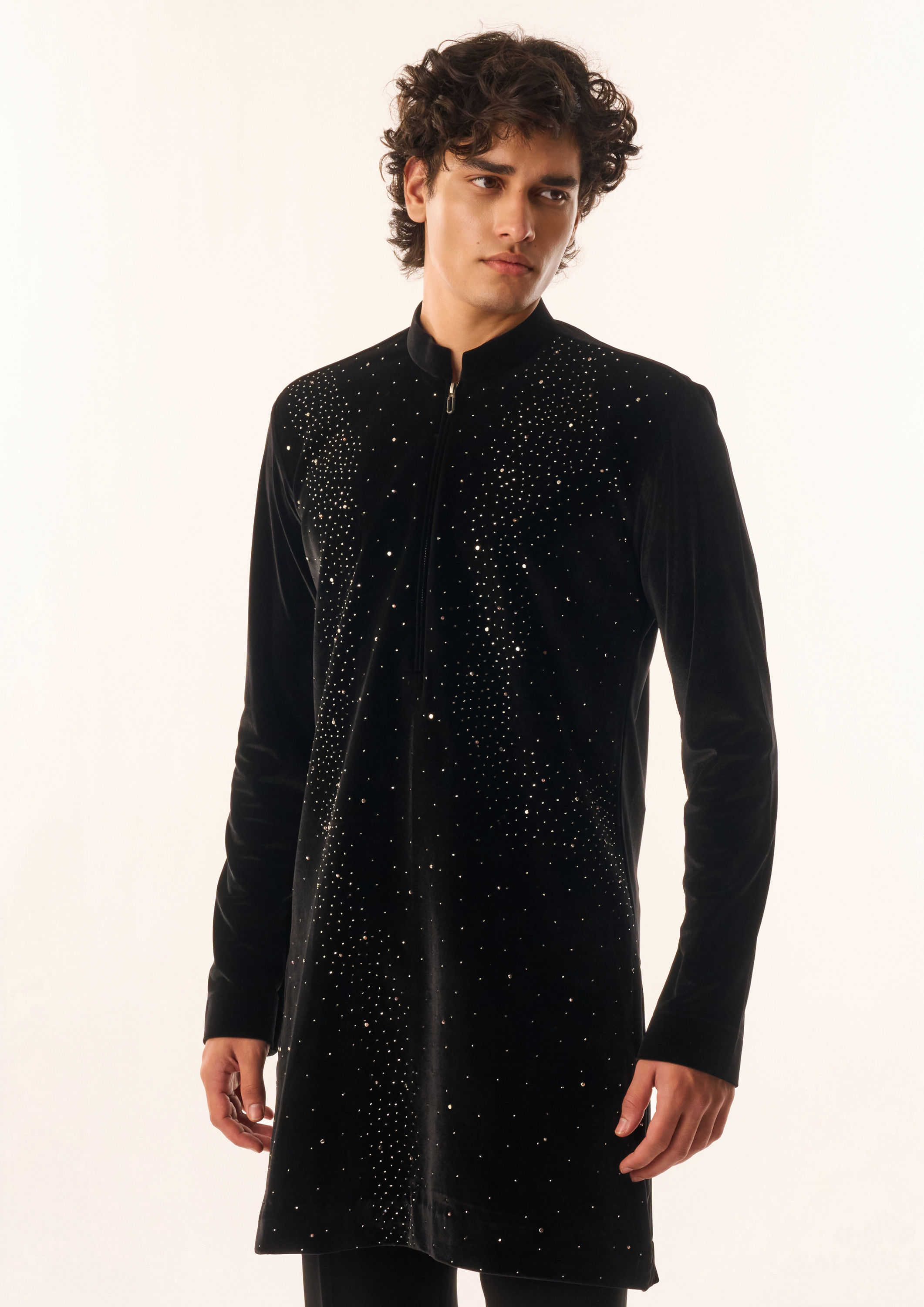 Twamev Men Black Crepe Kurta Set with Embroidery