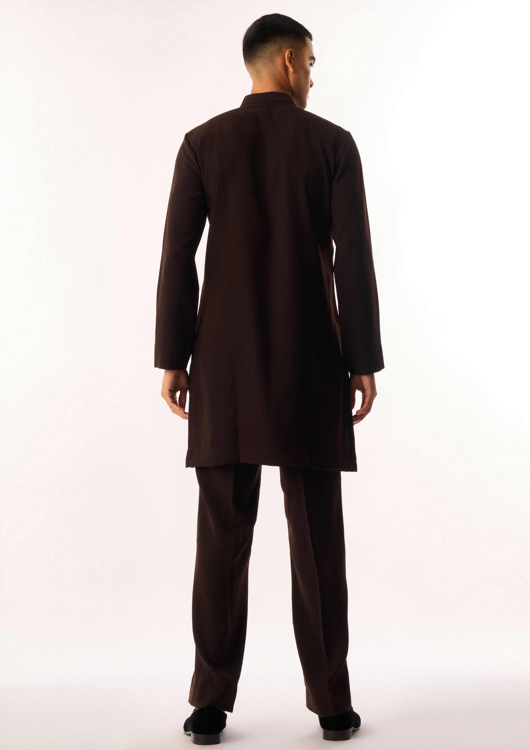 Twamev Men Brown Crepe Kurta Set with Embroidery