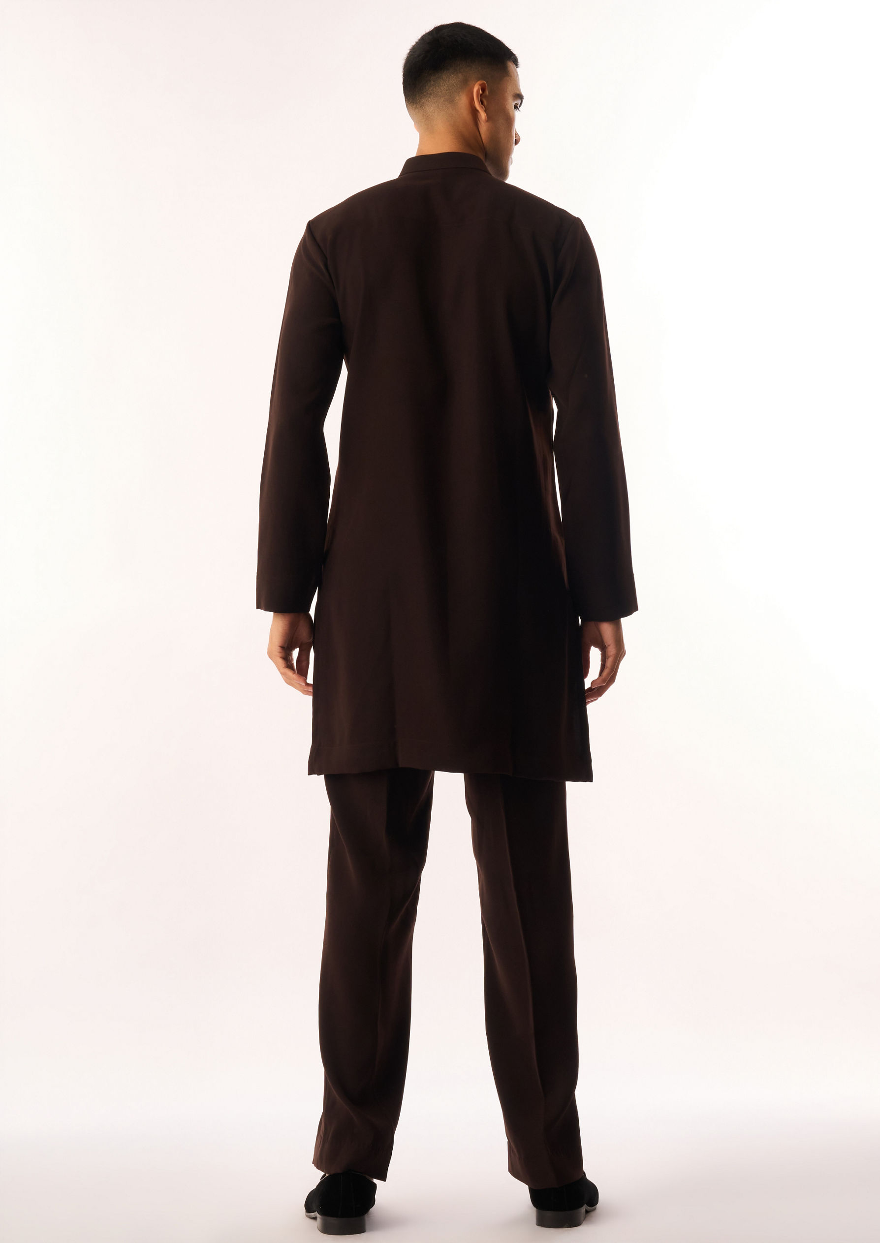 Twamev Men Brown Crepe Kurta Set with Embroidery