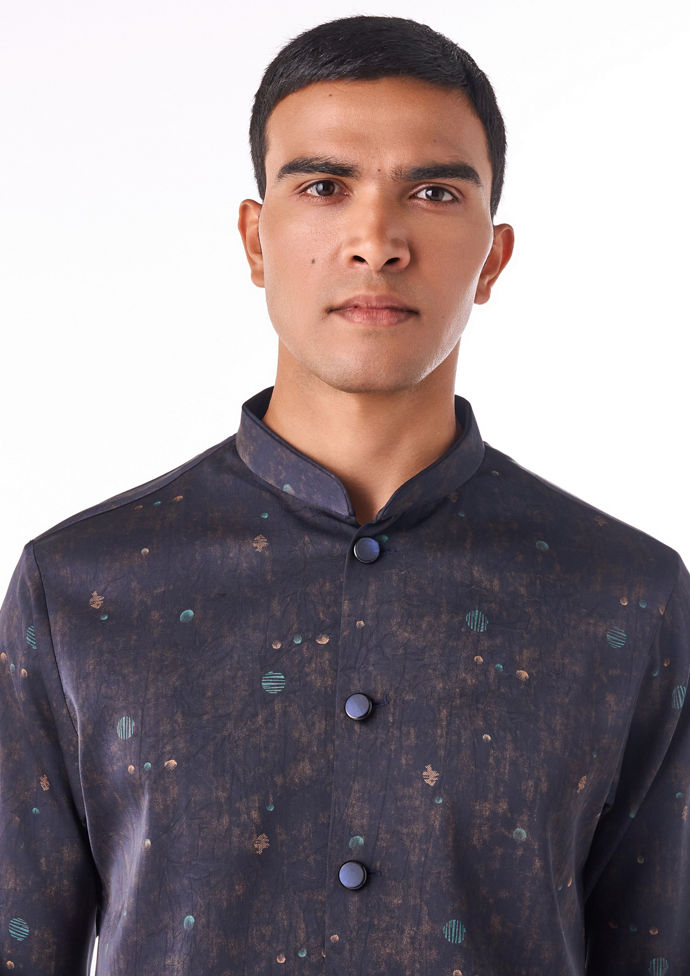 Twamev Men Black Tonal Kurta Set