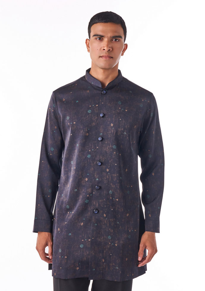 Twamev Men Black Tonal Kurta Set