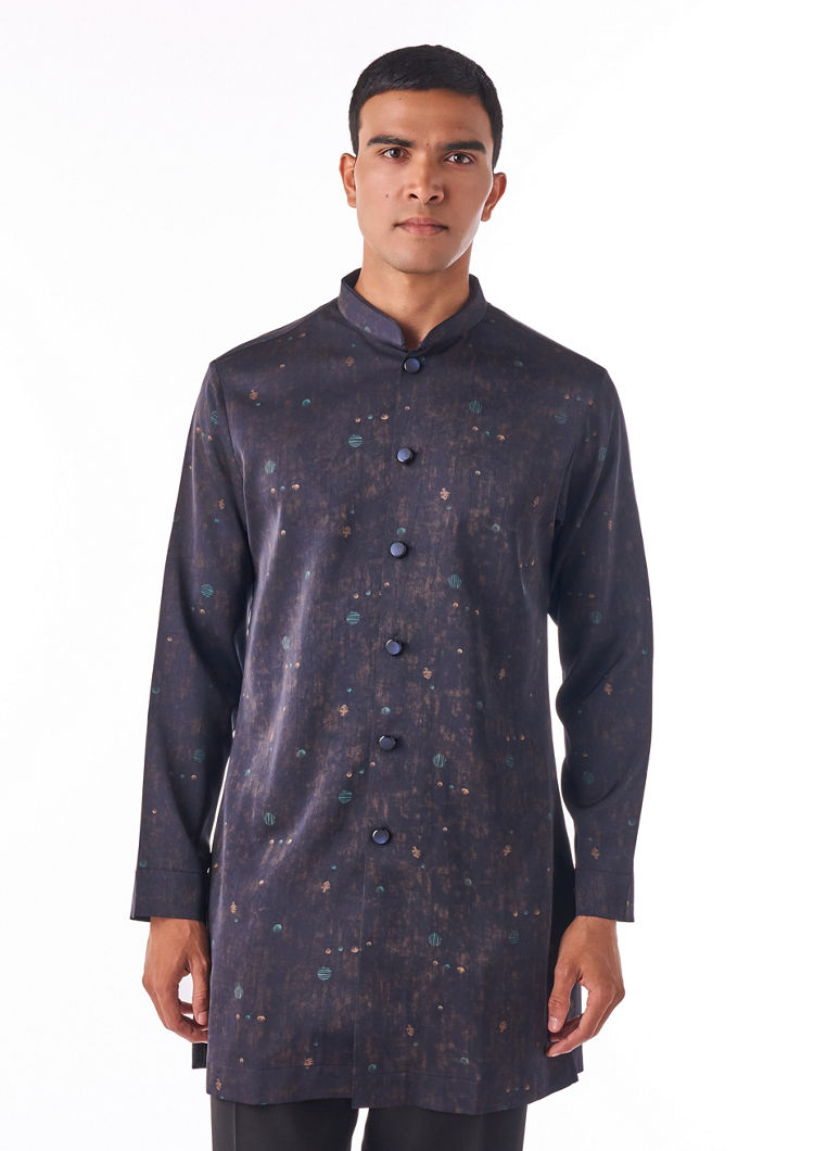 Twamev Men Black Tonal Kurta Set