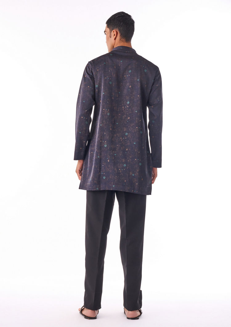 Twamev Men Black Tonal Kurta Set