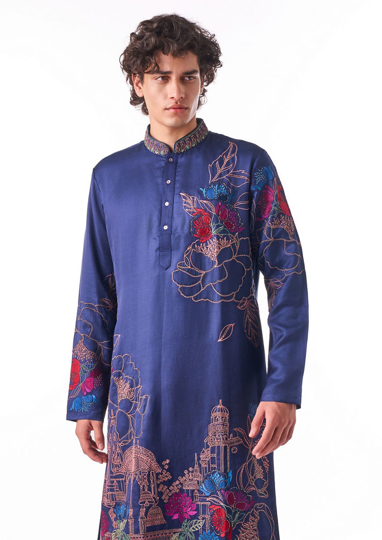 Twamev Men Midnight Embroidered Kurta