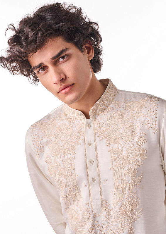 Twamev Men Ivory Thread Work Kurta