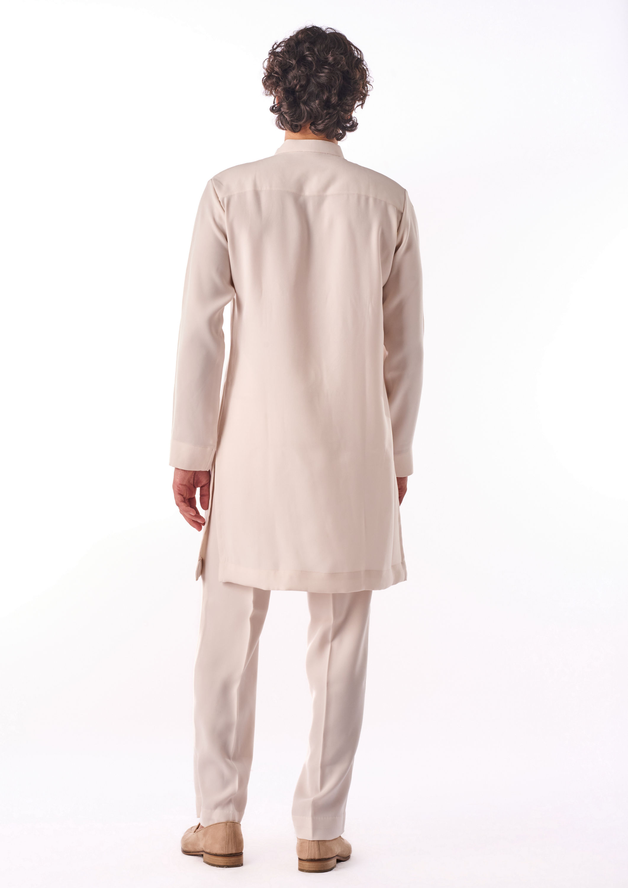 Twamev Men Ivory Linear Embroidered Kurta Set