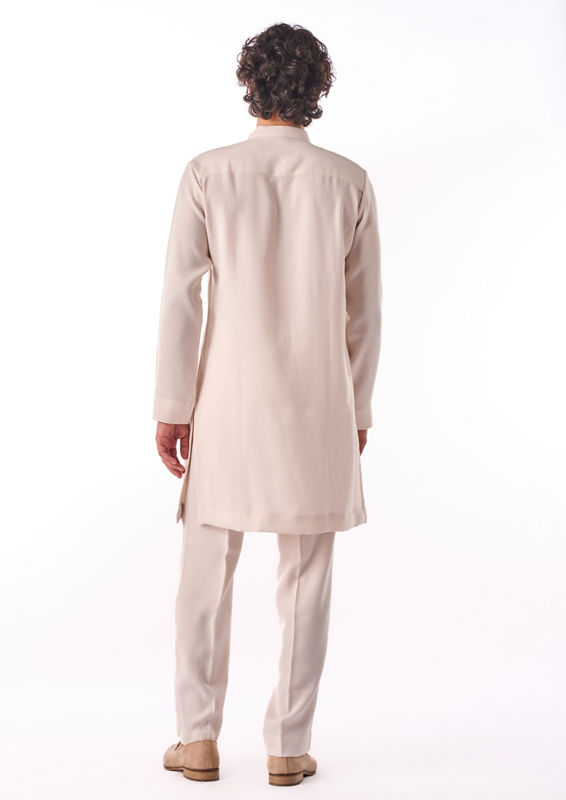 Twamev Men Ivory Linear Embroidered Kurta Set