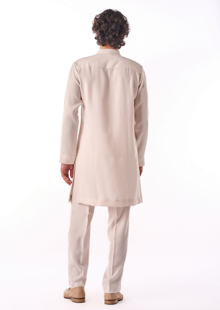 Twamev Men Ivory Linear Embroidered Kurta Set