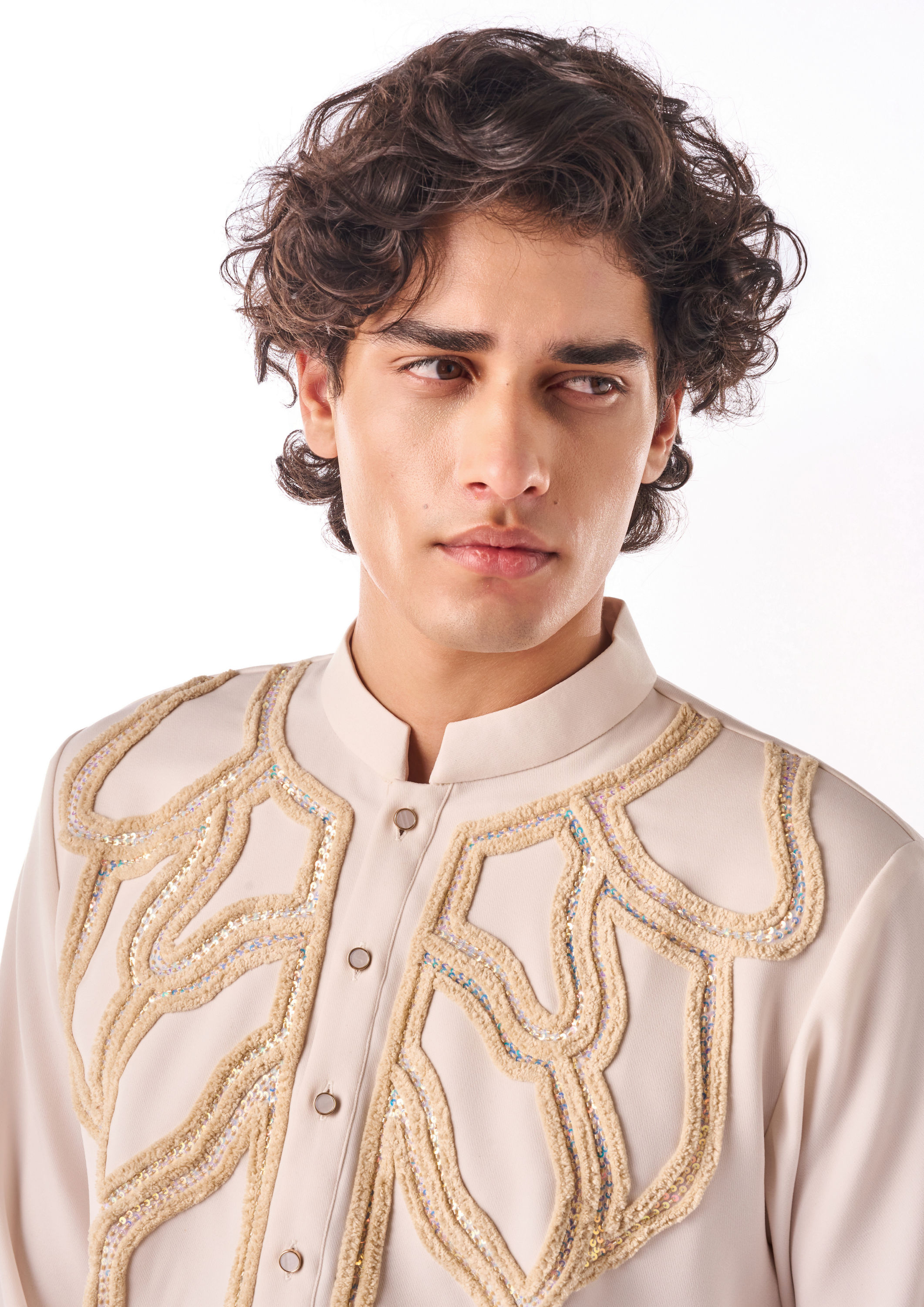 Twamev Men Ivory Linear Embroidered Kurta Set