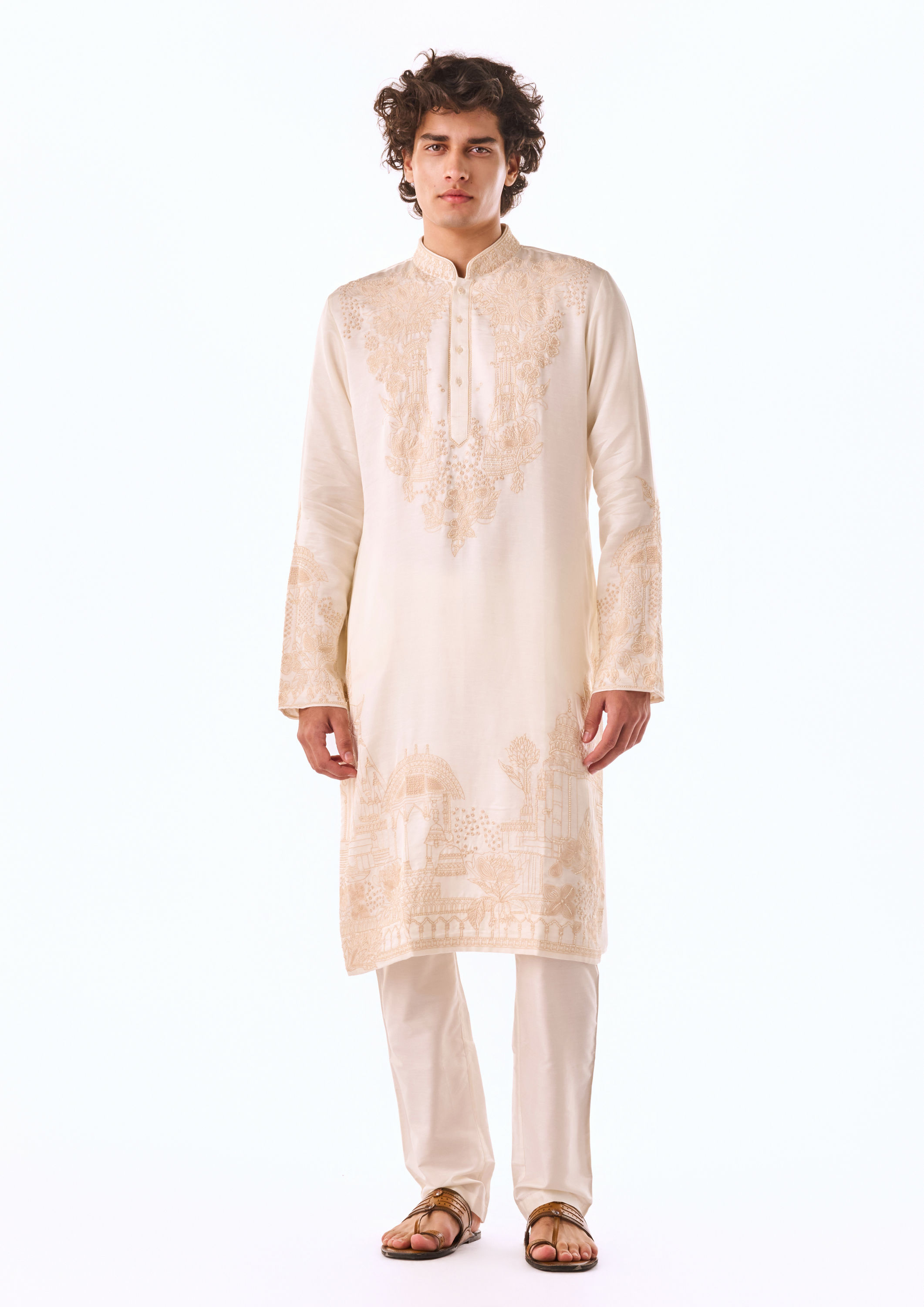 Twamev Men Ivory Thread Work Kurta