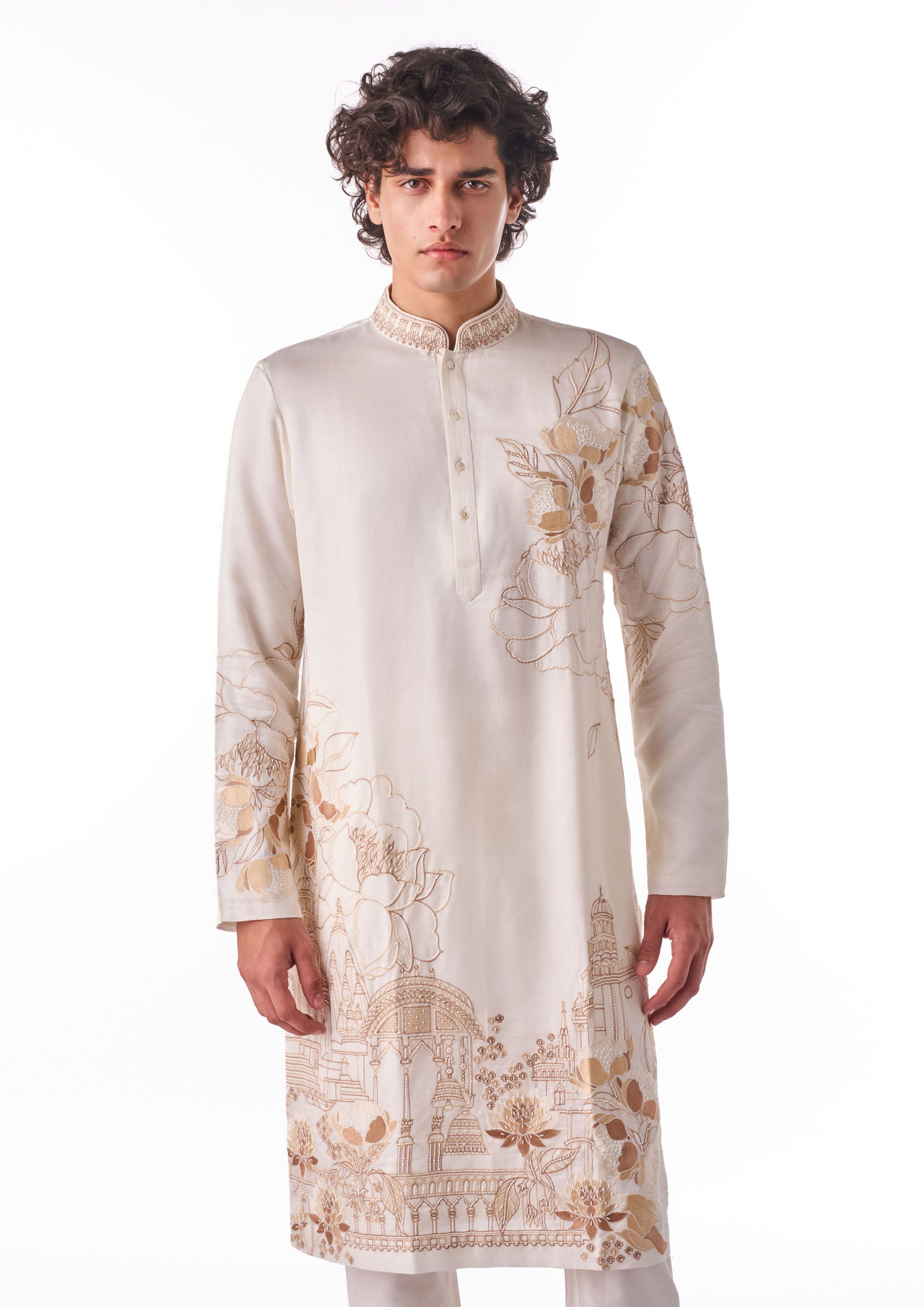 Twamev Men Ivory Beaded Kurta Set