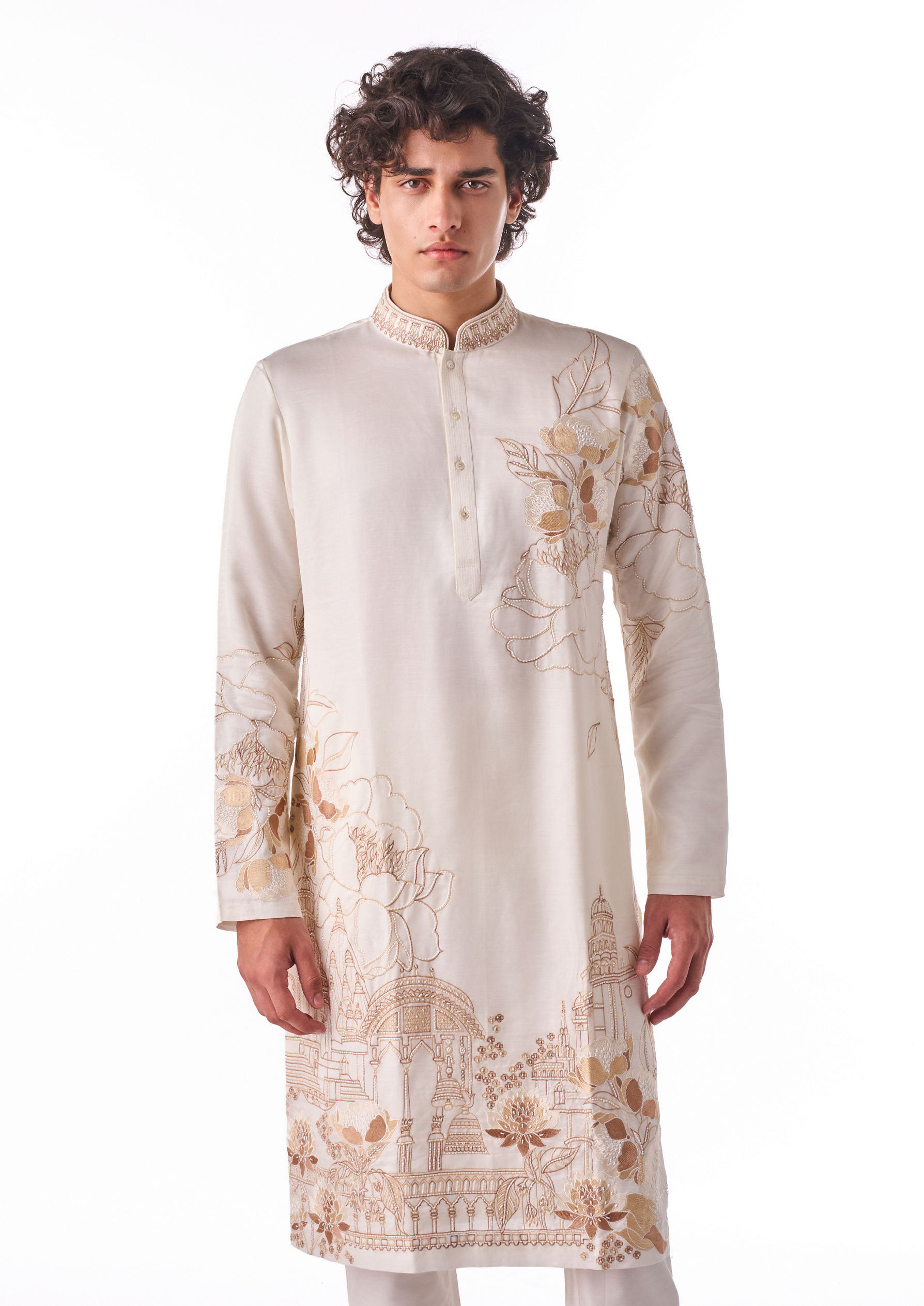 Twamev Men Ivory Beaded Kurta Set