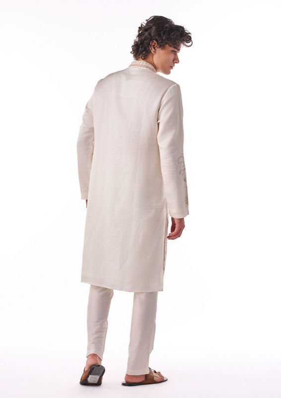 Twamev Men Ivory Beaded Kurta Set