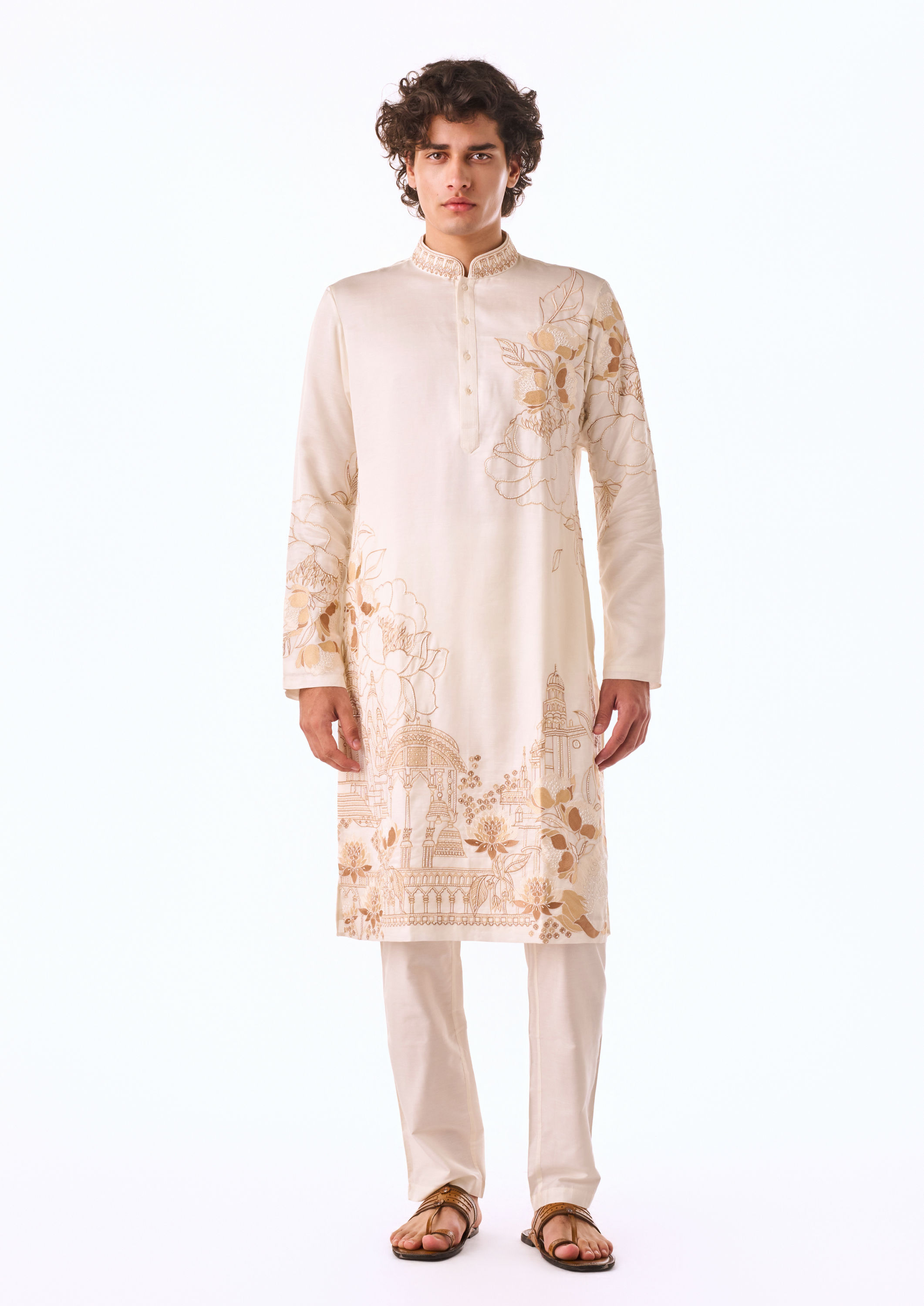 Twamev Men Ivory Beaded Kurta Set
