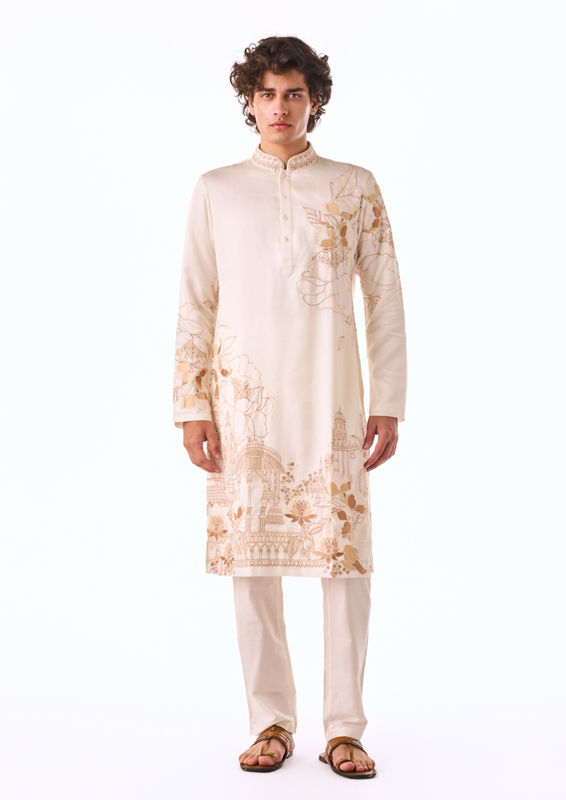 Twamev Men Ivory Beaded Kurta Set