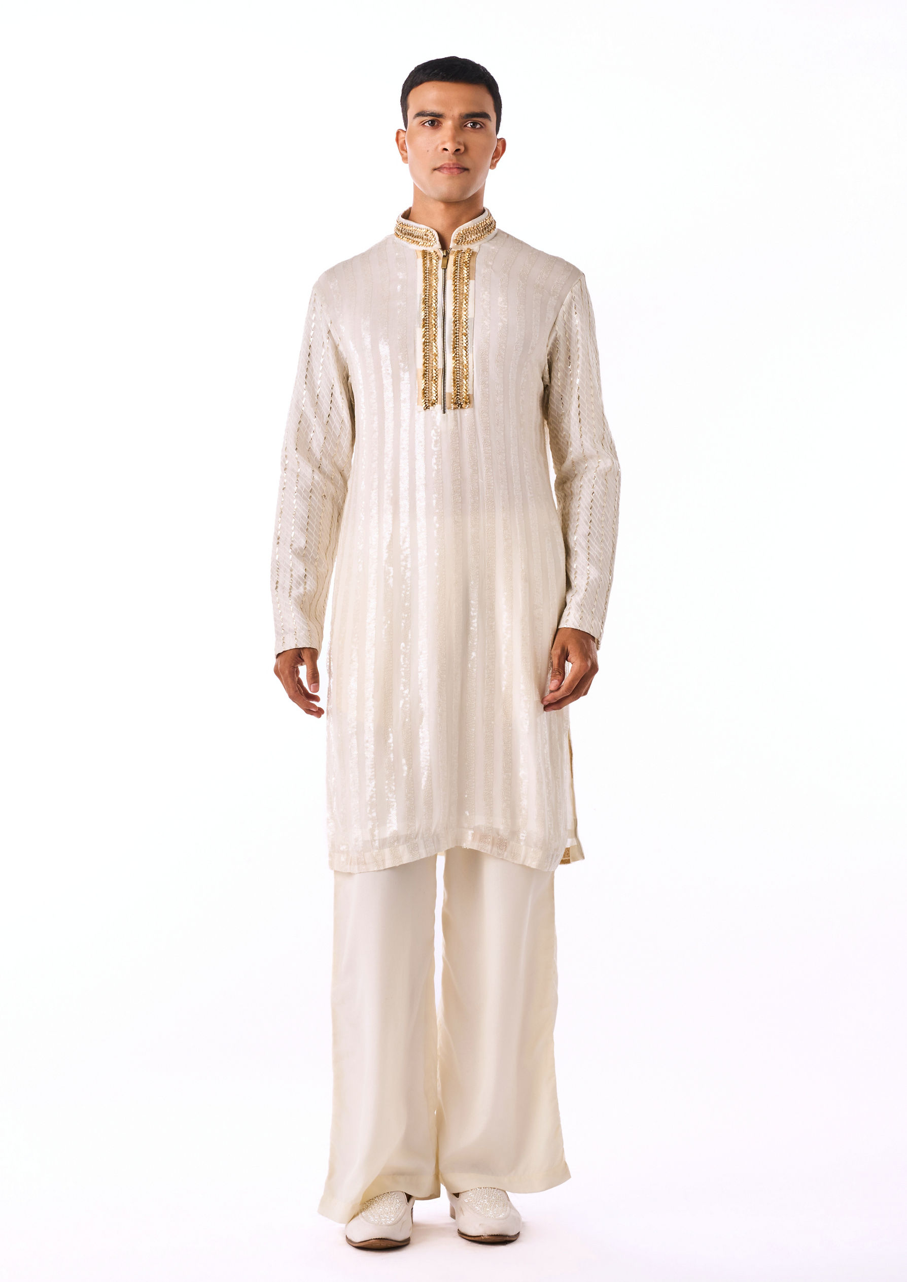 Twamev Men Warm White Gold-Printed Kurta Set