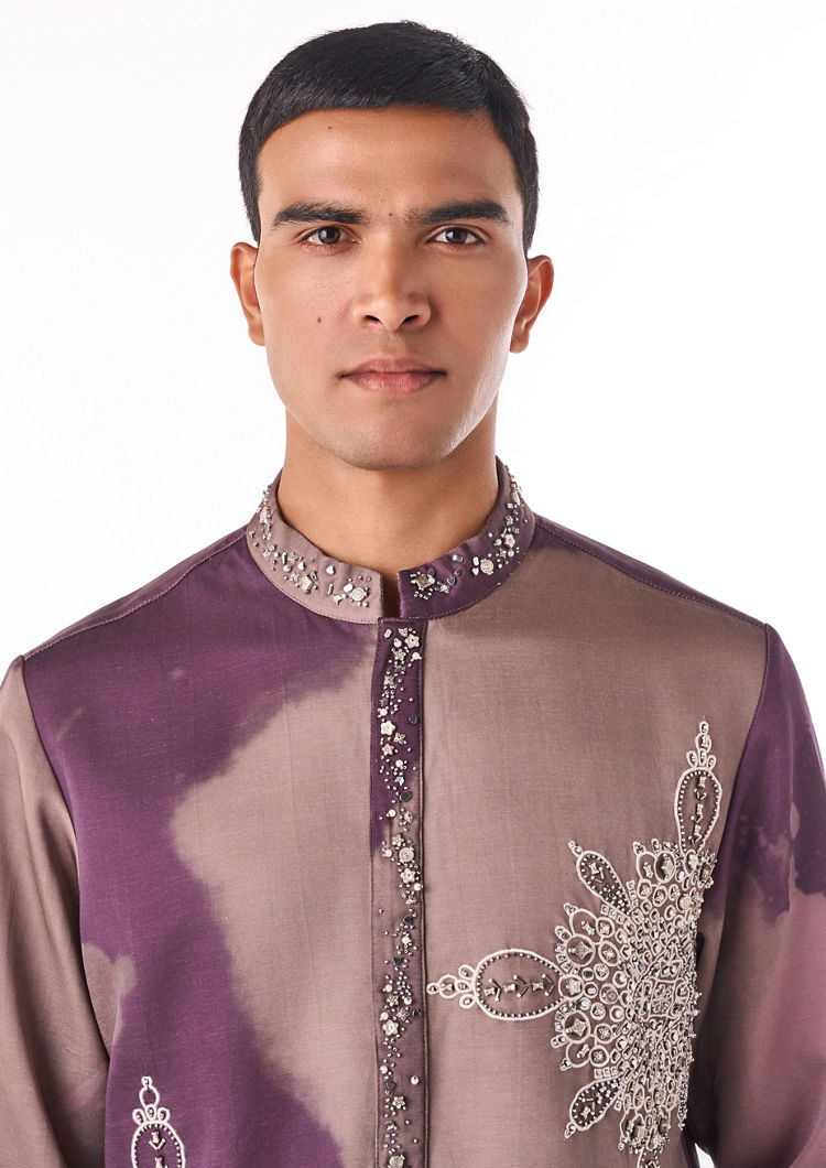 Twamev Men Plum Printed Statement Kurta Set
