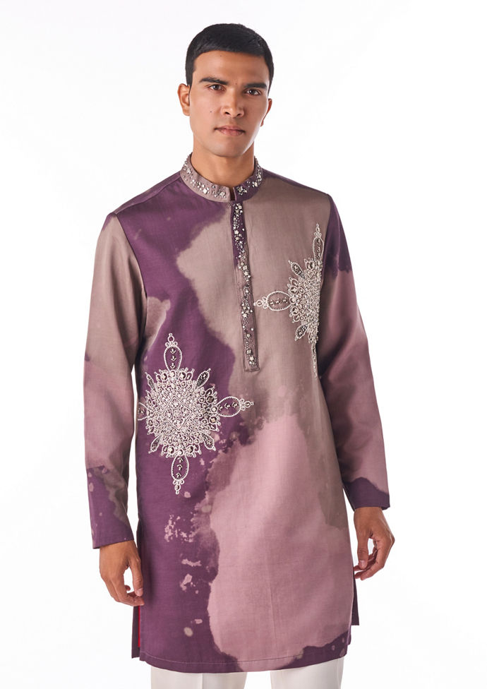 Twamev Men Plum Printed Statement Kurta Set
