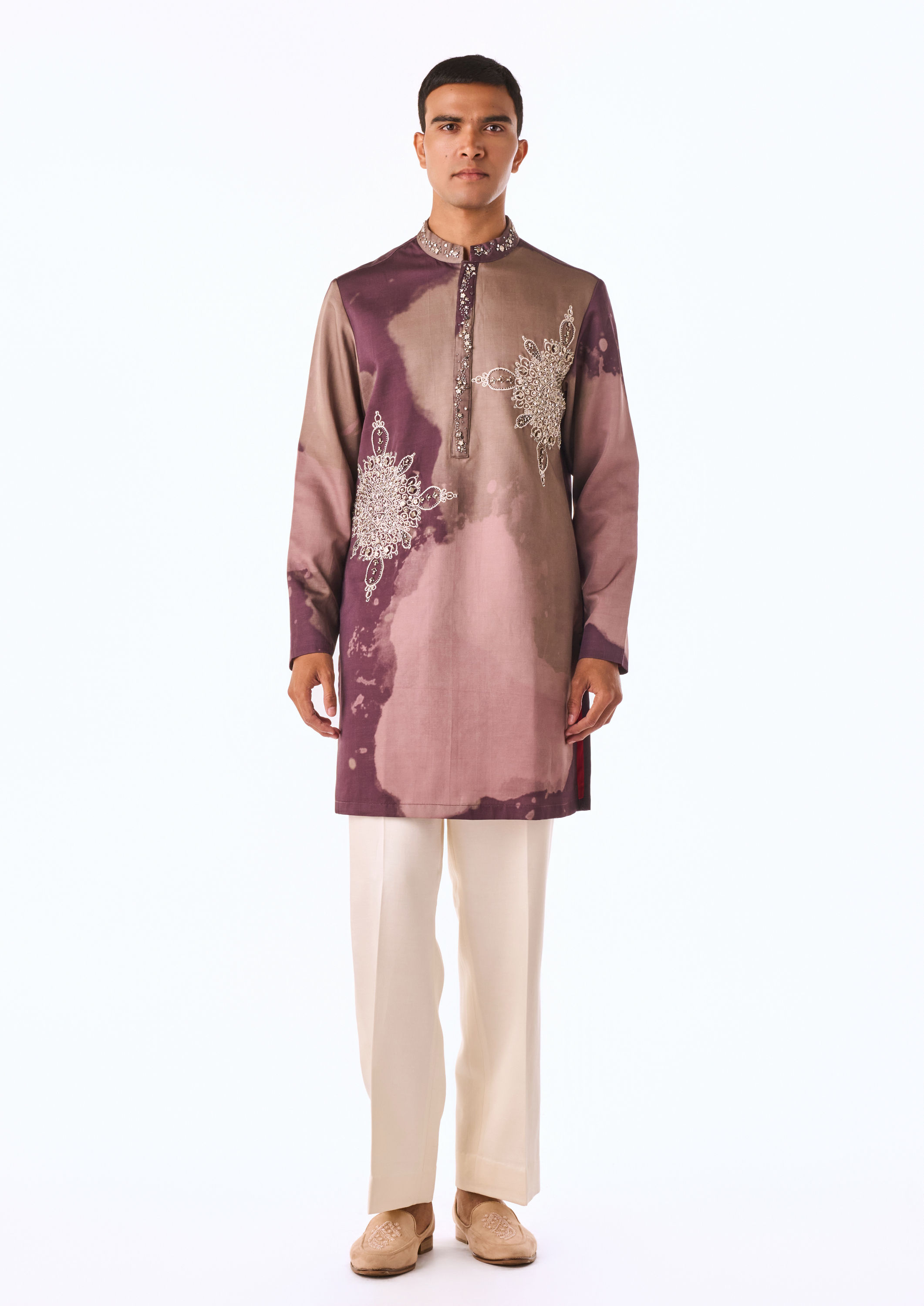 Twamev Men Plum Printed Statement Kurta Set