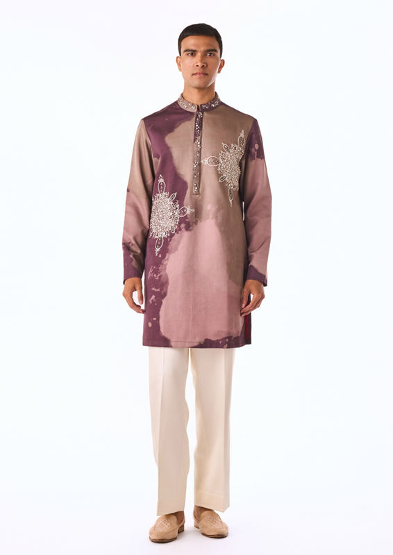 Twamev Men Plum Printed Statement Kurta Set