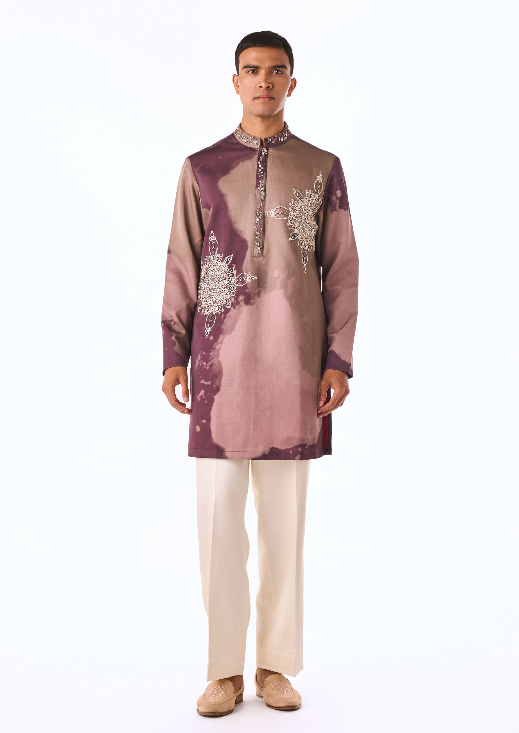 Twamev Men Plum Printed Statement Kurta Set