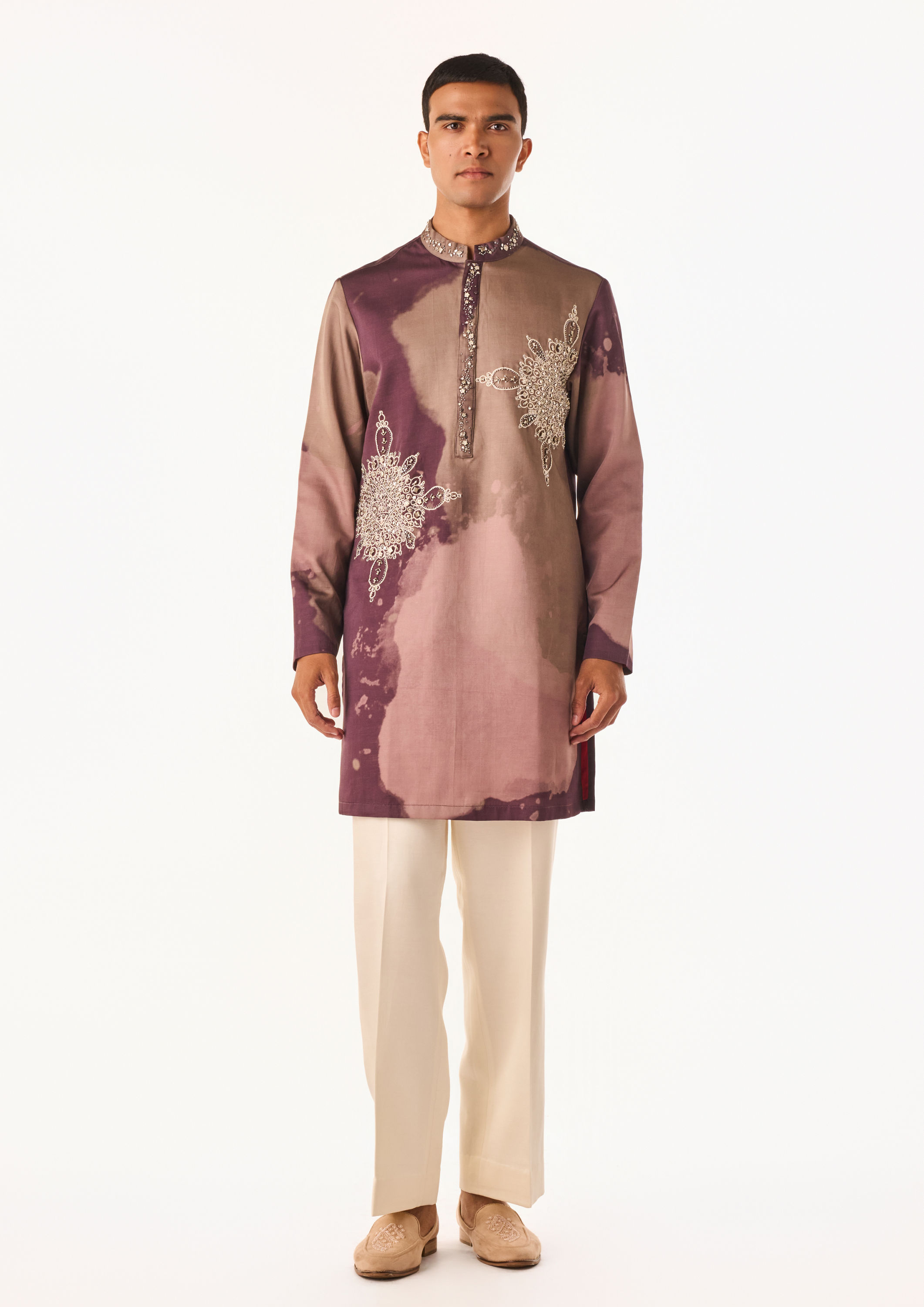 Twamev Men Plum Printed Statement Kurta Set
