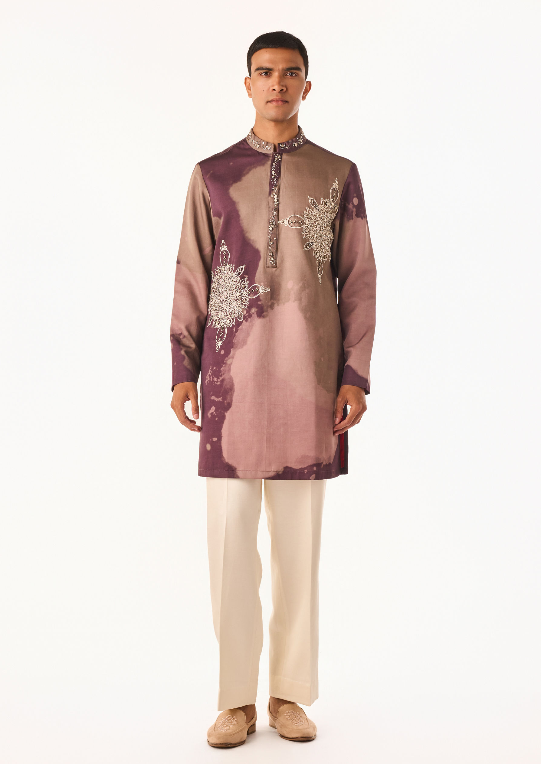 Twamev Men Plum Printed Statement Kurta Set