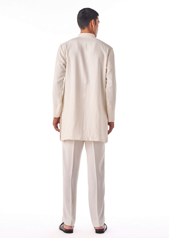 Twamev Men Ivory Textured Embroidered Kurta Set
