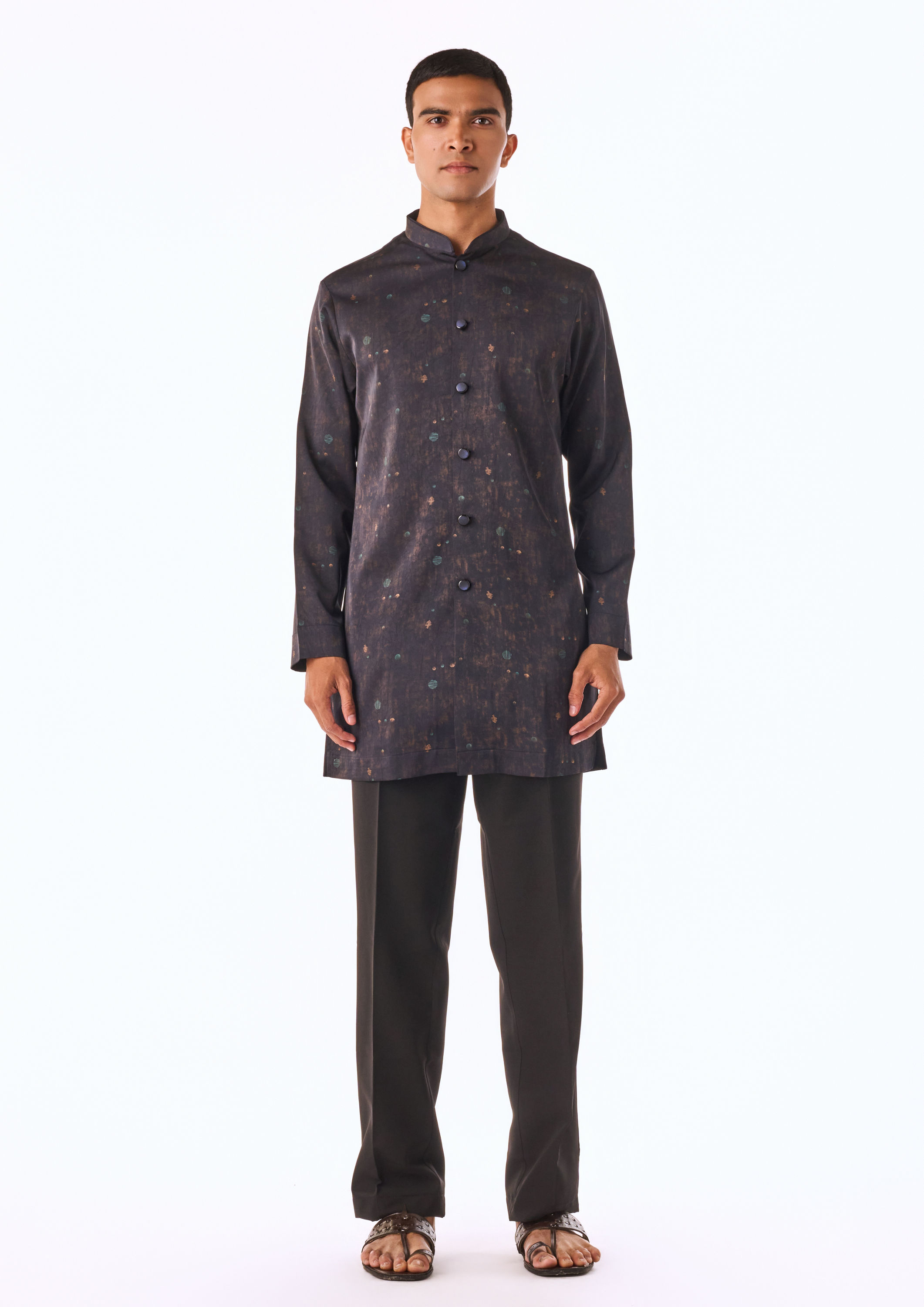 Twamev Men Black Tonal Kurta Set