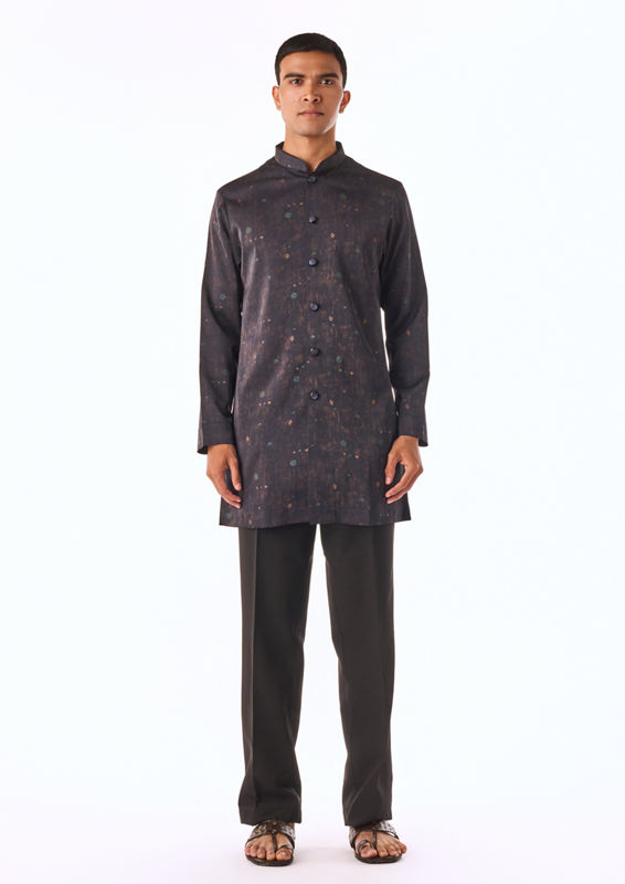 Twamev Men Black Tonal Kurta Set