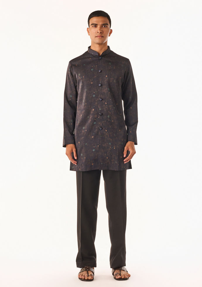 Twamev Men Black Tonal Kurta Set