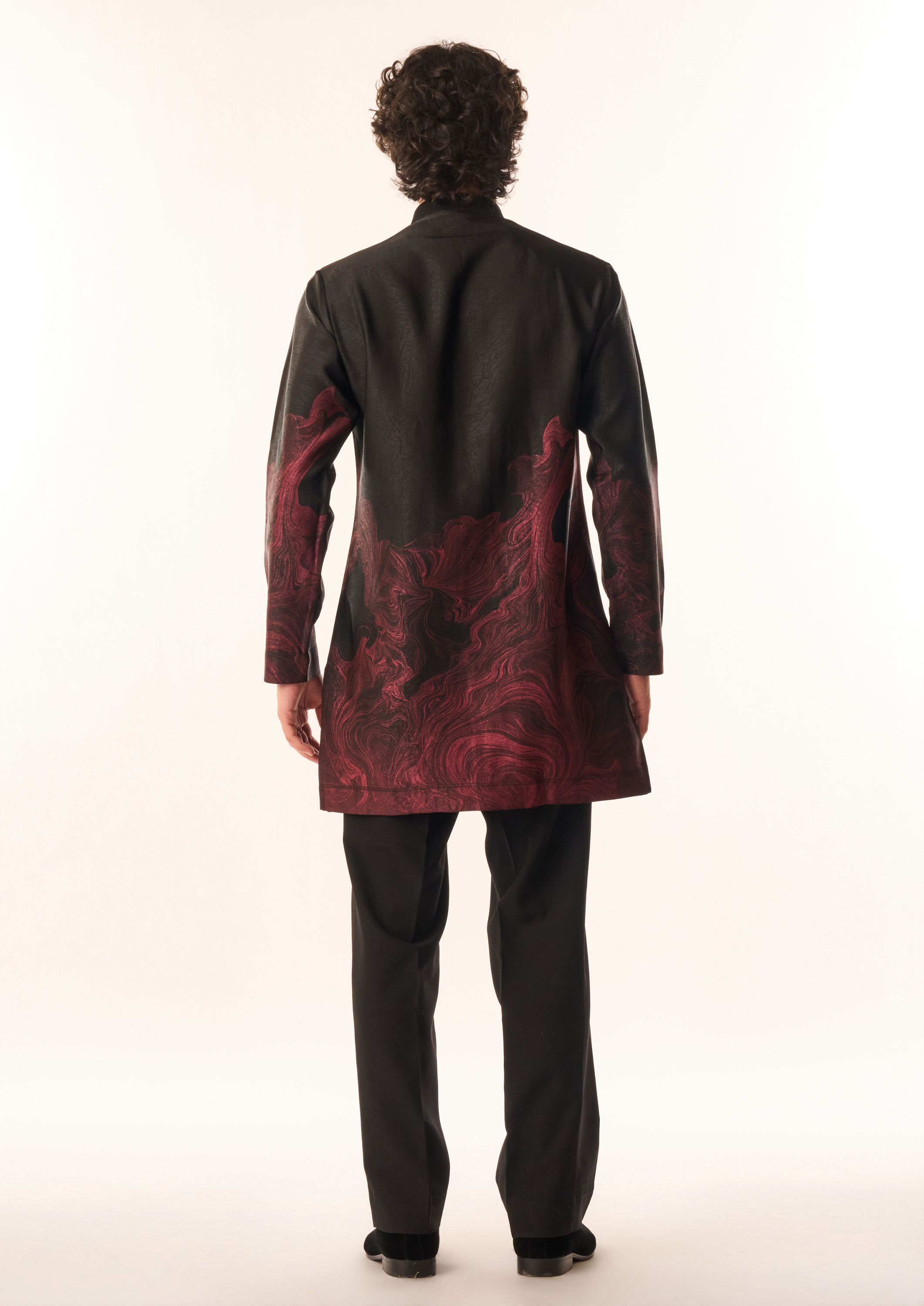 Twamev Men Black Satin Kurta Set with Embroidery