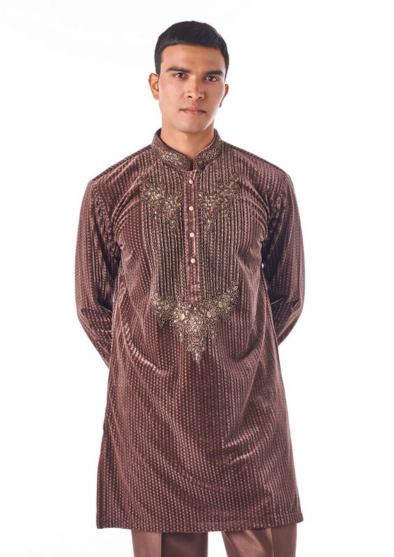 Twamev Men Brown Beaded Kurta Set