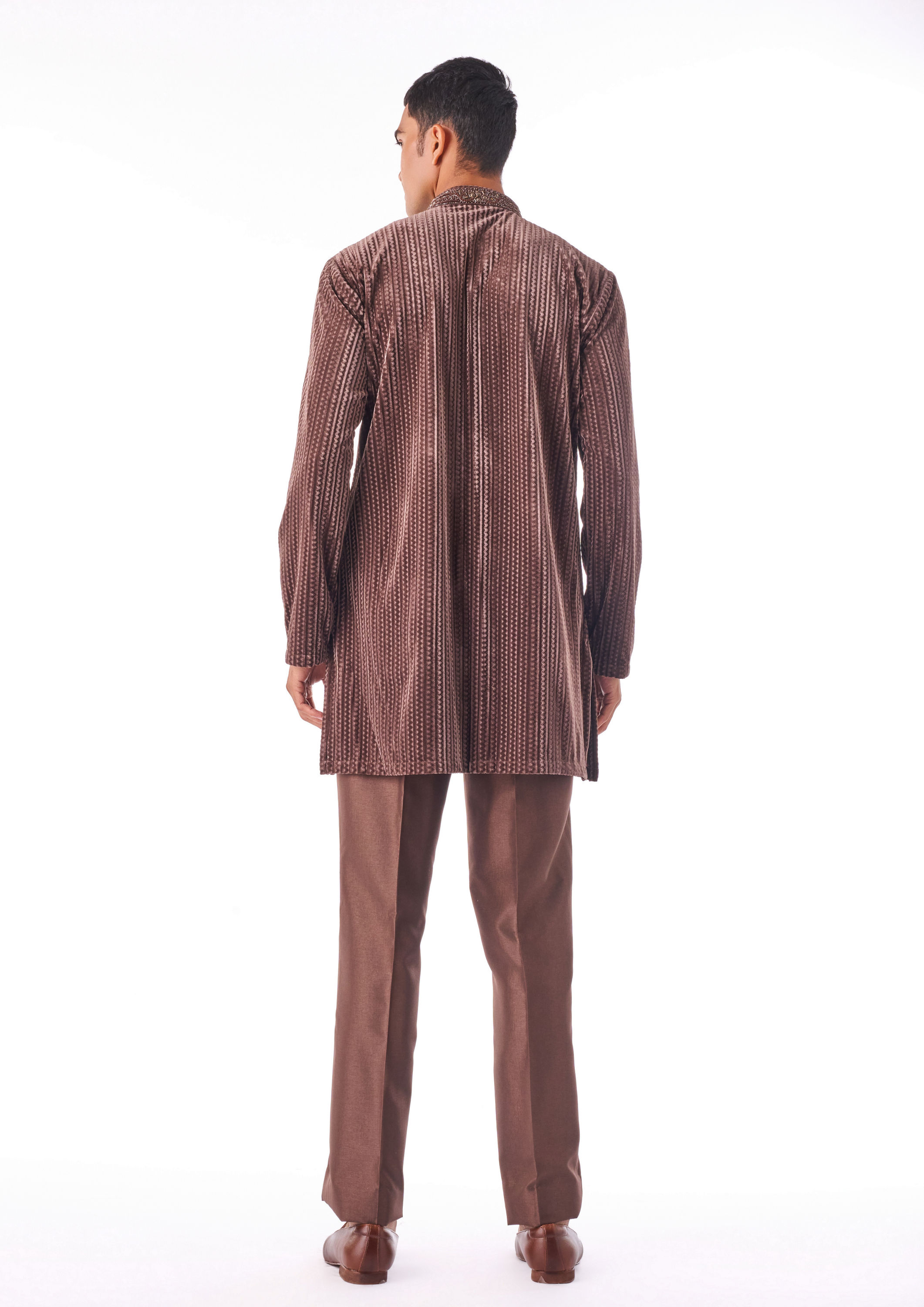 Twamev Men Brown Beaded Kurta Set