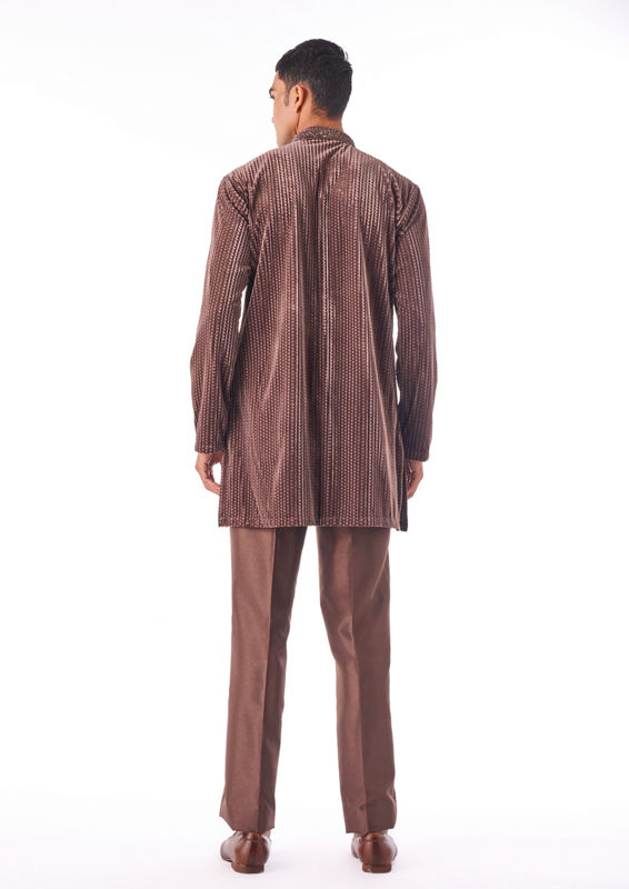 Twamev Men Brown Beaded Kurta Set